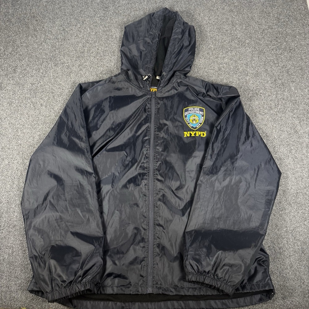 Vintage NYPD New York Police Department Windbreaker Jacket Hooded Navy Blue XL